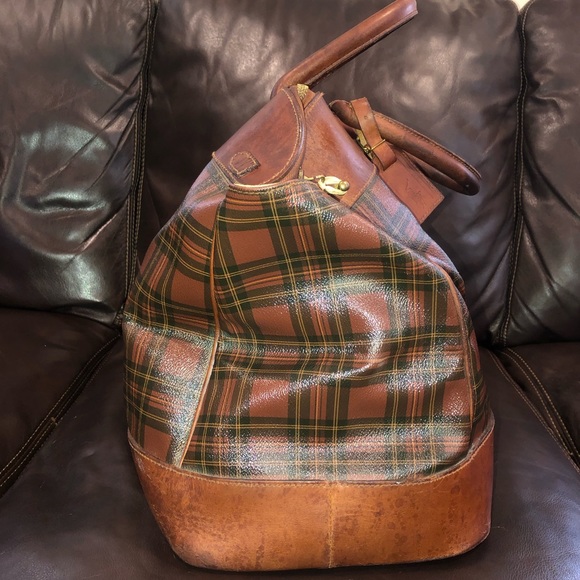 RALPH LAUREN Tartan Plaid Red Brown Boston Weekend Travel Doctor’s Bag 55cm - Picture 14 of 17
